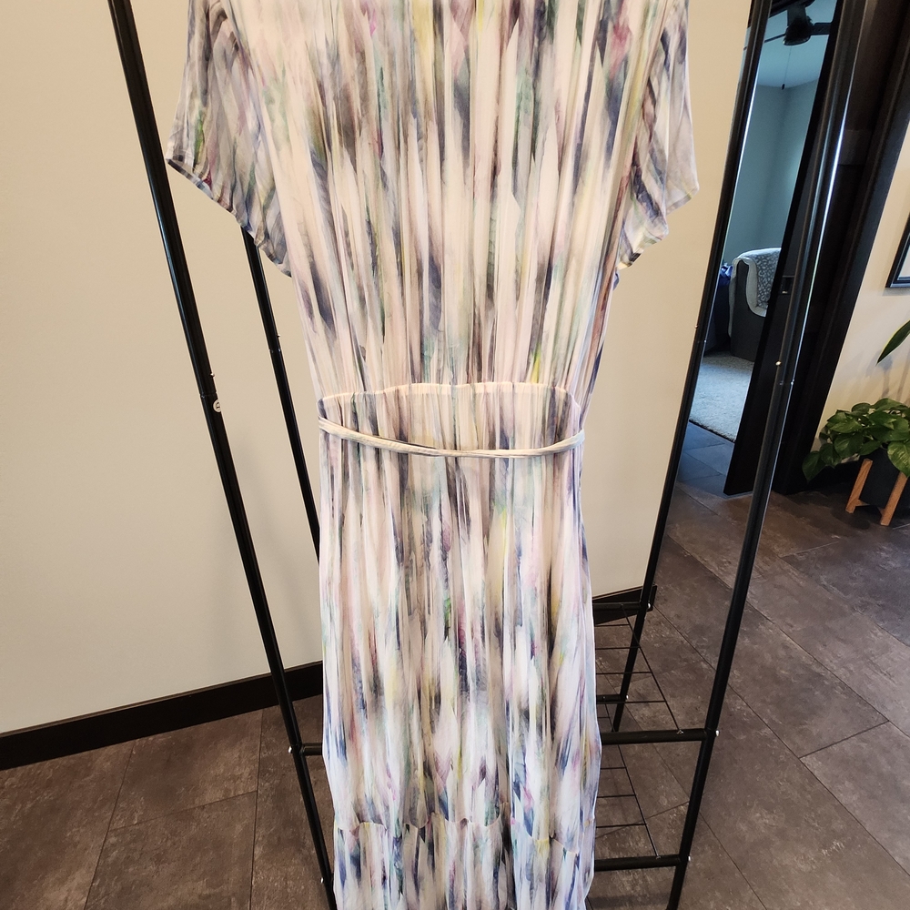Side Stitch Pastel Watercolor Button Front Belted Maxi Dress size XL - Picture 8 of 10